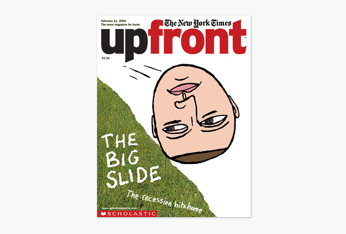 The New York Times Upfront, Cover: The Big Slide, The Recession Hits Home, Illustration by Scott Menchin